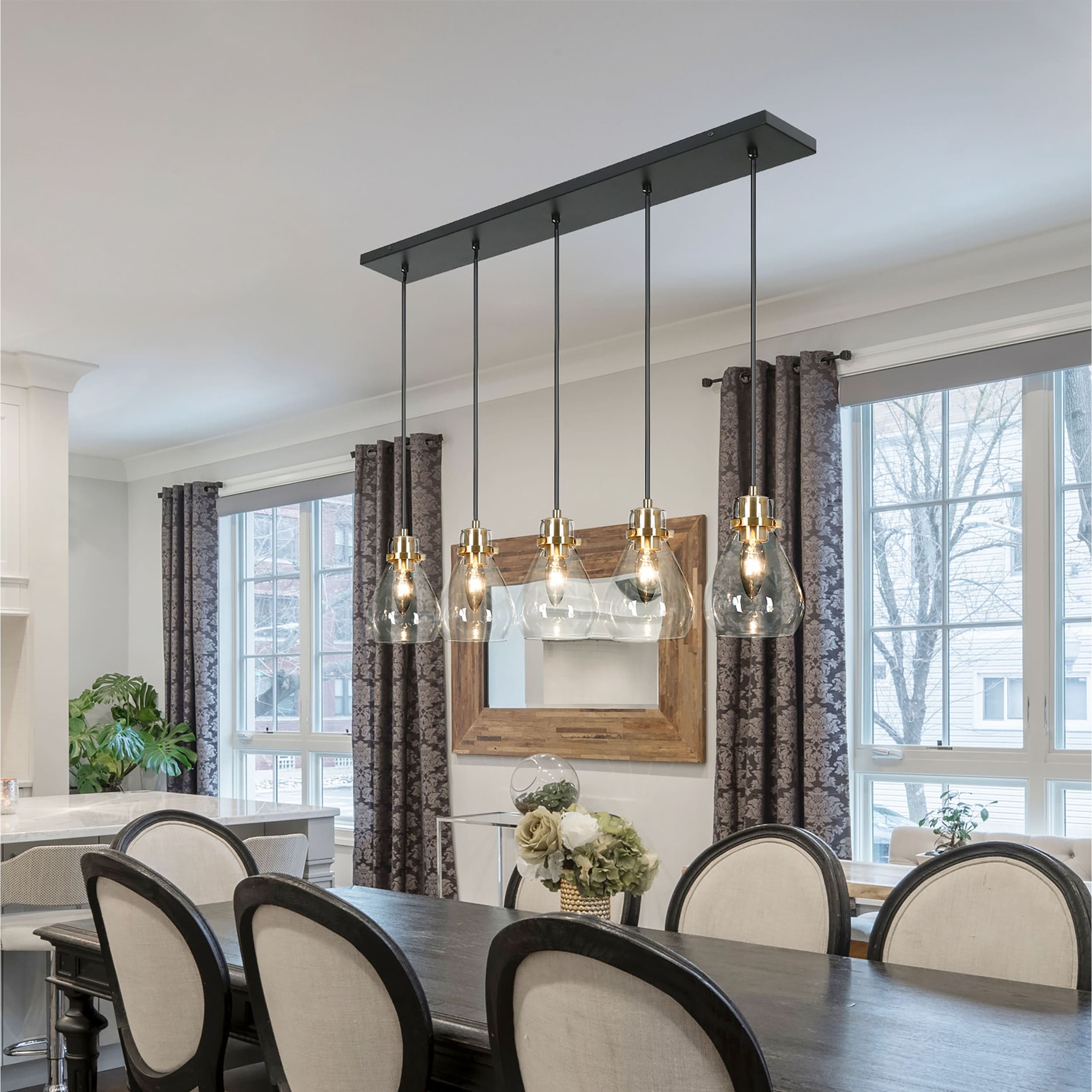 Malury Mid-century Modern 5-light Cluster Linear Teardrop Glass Pendant Bar Chandelier for Kitchen Island