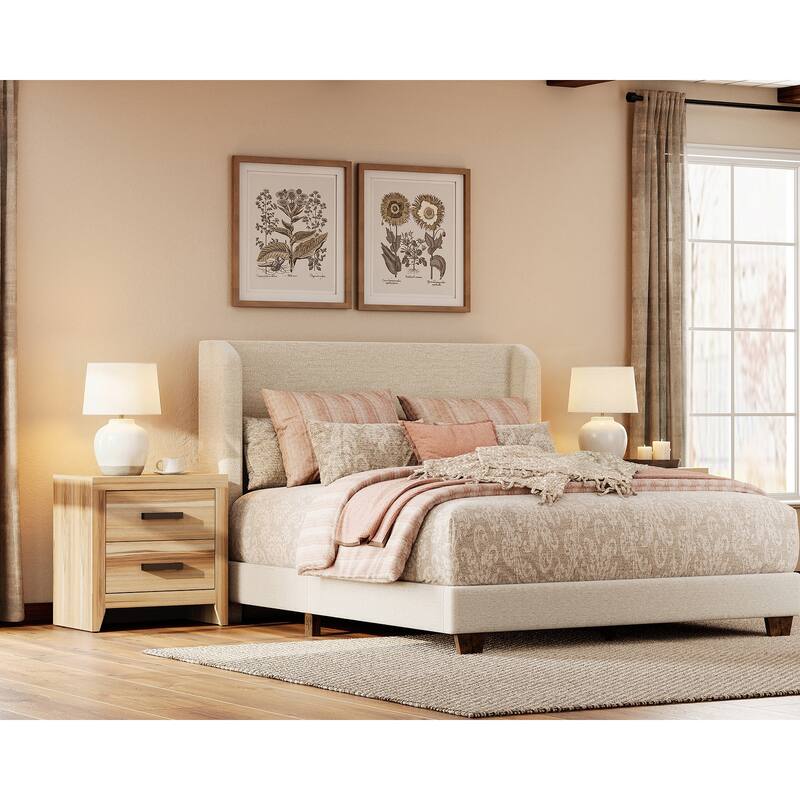 WAMPAT Farmhouse Nightstand with Dual Drawers - Rustic Brown