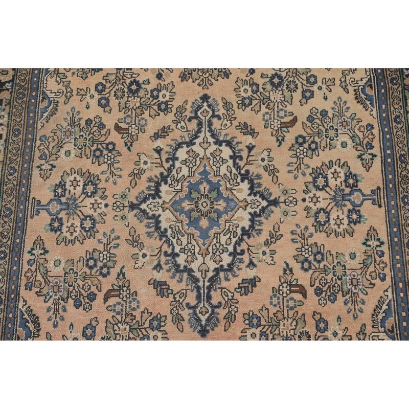 Hand Knotted Oriental 100% Wool Carpet Traditional Floral Peach Hamedan Area Rug - 9' 10'' X 6' 11''