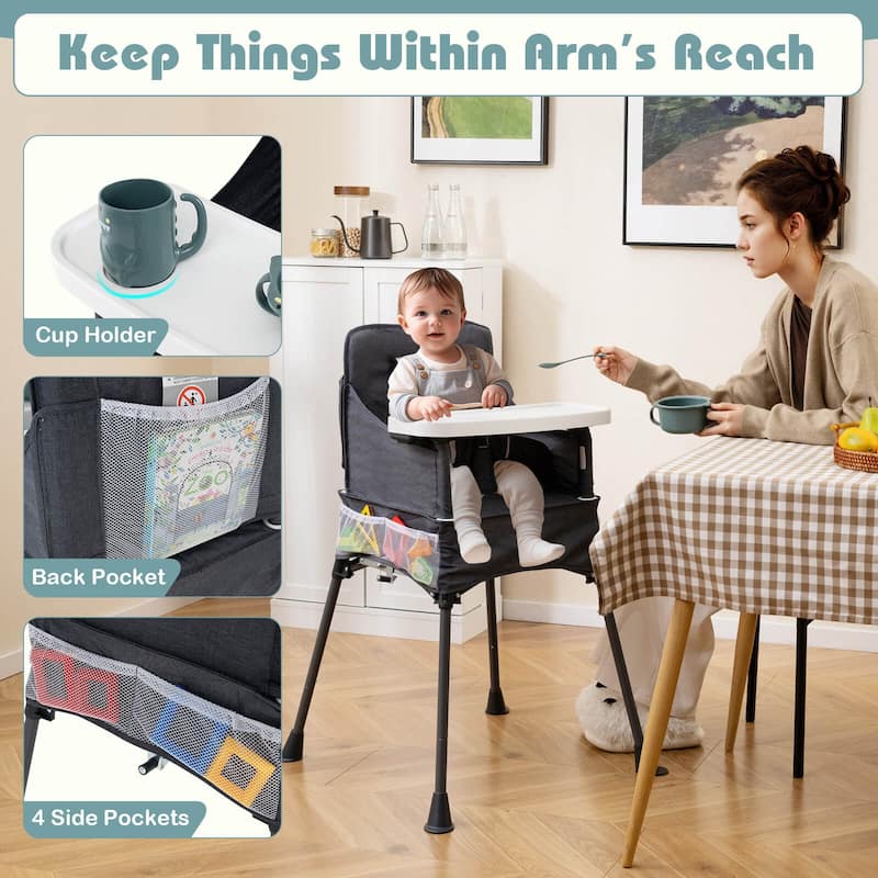 Costway Folding Baby High Chair with 2-position Tray Adjustable Safety - See Details