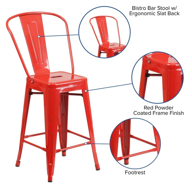 24'' High Metal Indoor-Outdoor Counter Height Stool with Back
