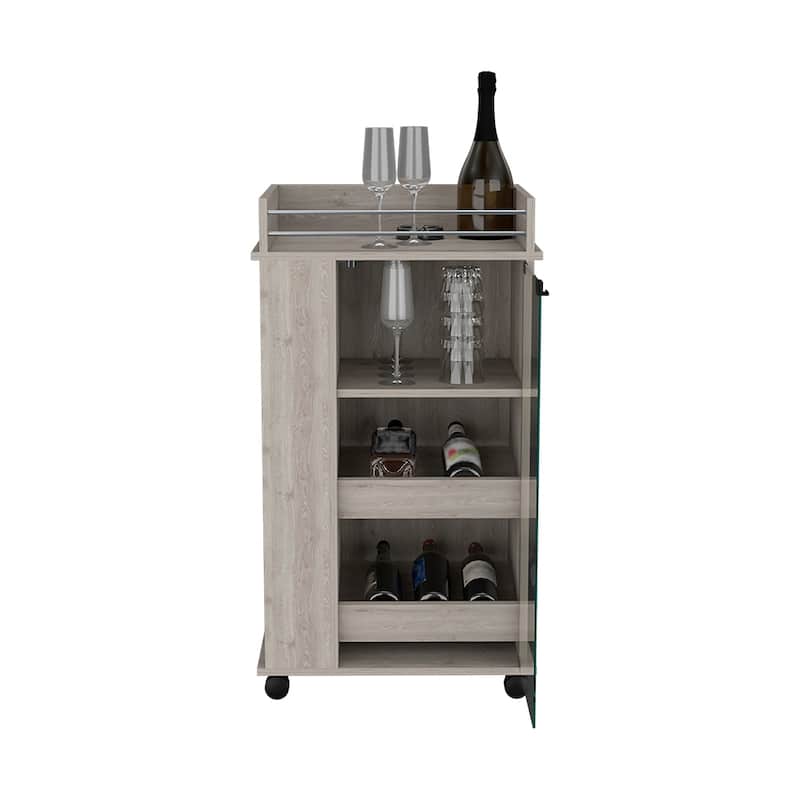 Bar Cart with Two-Side Shelves Beaver, Glass Door and Upper Surface