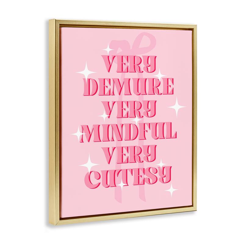 Stupell Pink Demure Mindful & Cutesy Framed Floater Canvas Wall Art Design By Lil' Rue