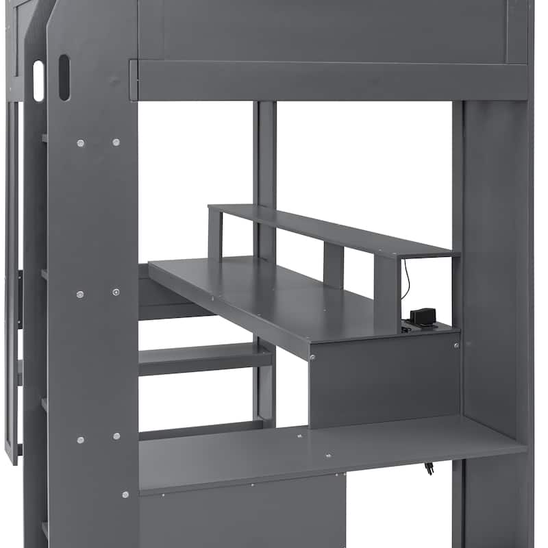 Solid MDF Gaming Loft Bed with Desk & Shelves