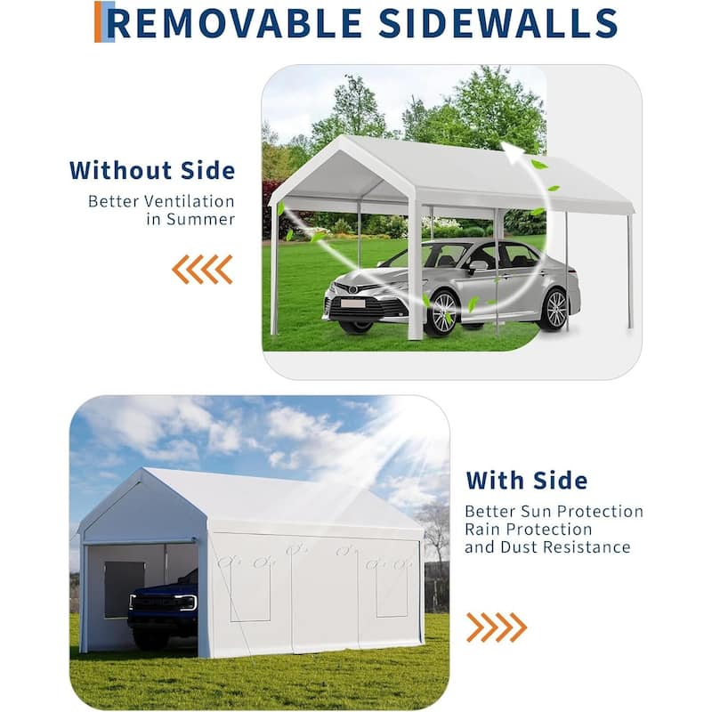 10x20 Ft Metal Carport Oversized Portable Garage for Cars, Trucks and Boats - 10X20 Ft