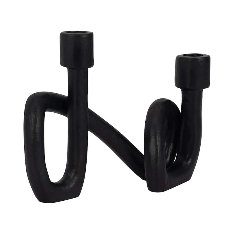 Sagebrook Home Elegant 9" Swirled 2 Taper Candleholder in Black Aluminum - Chic Tabletop Decor for Refined Ambiance