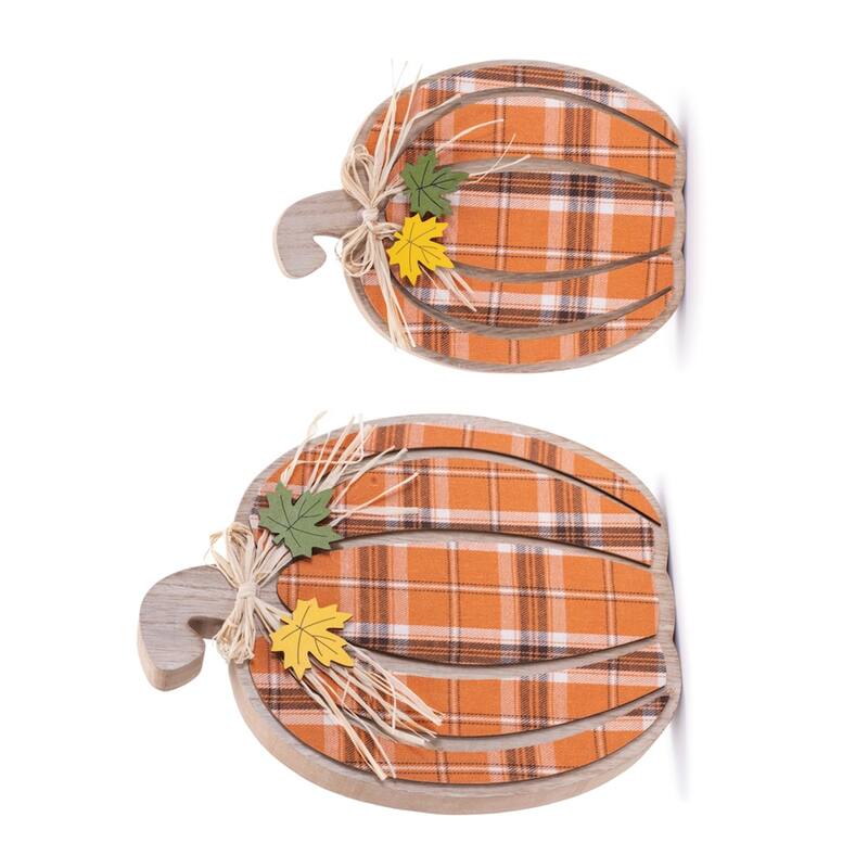 Harvest Fall Plaid Pumpkin Shelf Sitters - 12" - Set of 2