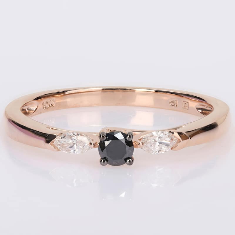 Miadora 10k Rose Gold 1/4ct TDW Black and White Diamond 3-Stone Engagement Ring