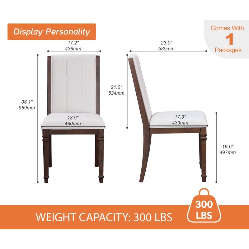 Farmhouse Dining Chair and Bench Set, Solid Wood Upholstered Armless Chair and Dining Bench with Turned Legs