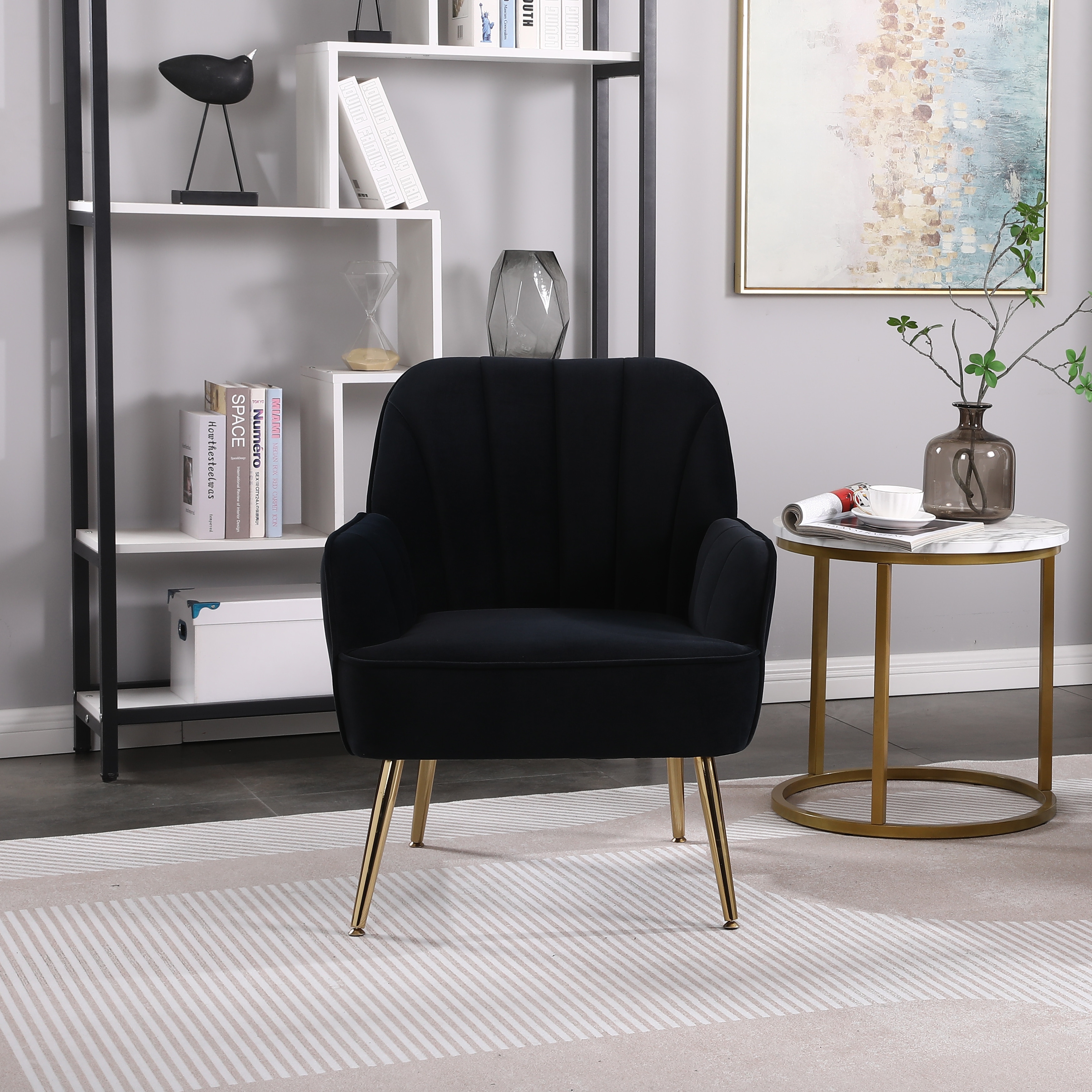 Black velvet shell online chair