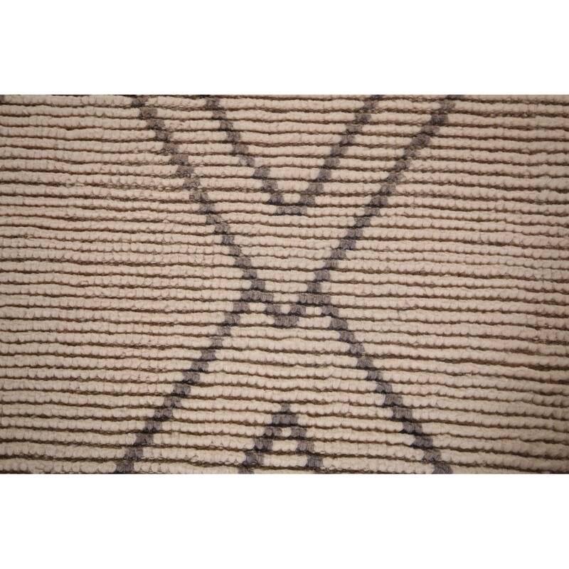 Striped Ivory Moroccan Oriental Accent Rug Handmade Wool Carpet - 2'10"x 5'9"