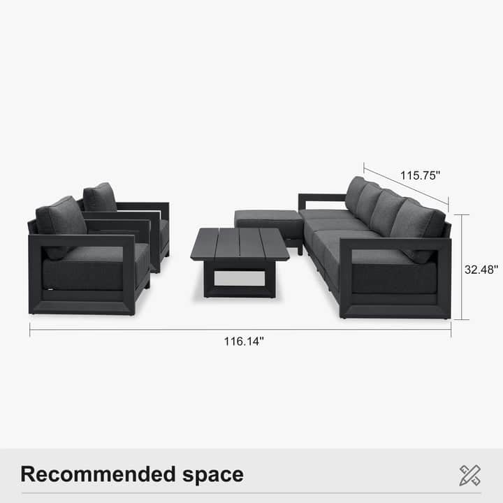 PURPLE LEAF Caesar Open-End Grey Outdoor Couch with 9.6" Thick for Yard Porch Deck Patio Conversation Sets