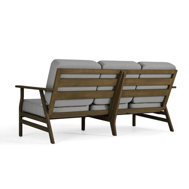 Modern Wood Cushioned Outdoor Patio Sofa Loveseat with Coffee Table