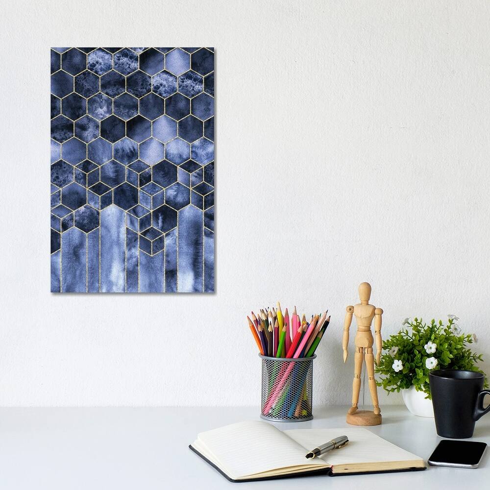 iCanvas "Modern Geometric Navy Blue and Gold Abstract Cubes Watercolor" by Nature Magick Canvas Print