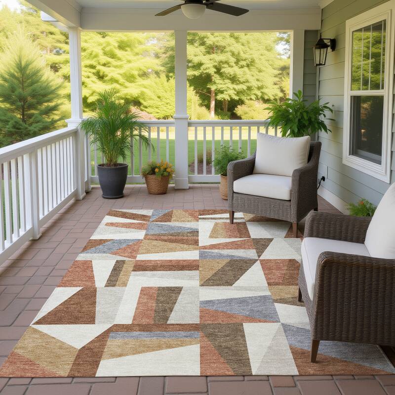 Machine Washable Indoor/ Outdoor Contemporry Mosaic Chantille Rug