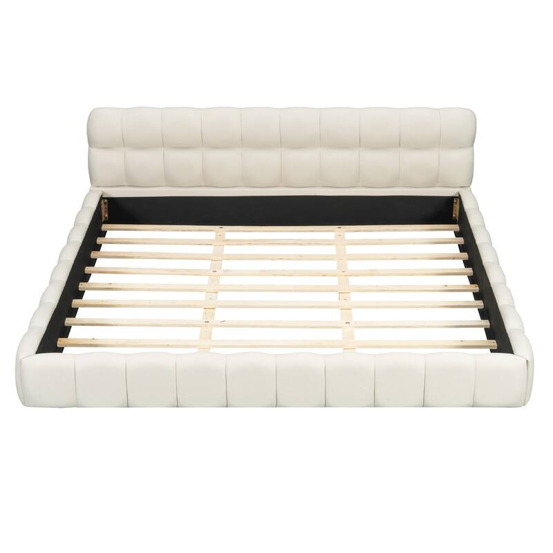King Size Upholstered Platform Bed with Thick Fabric, Grounded Bed with Solid Frame