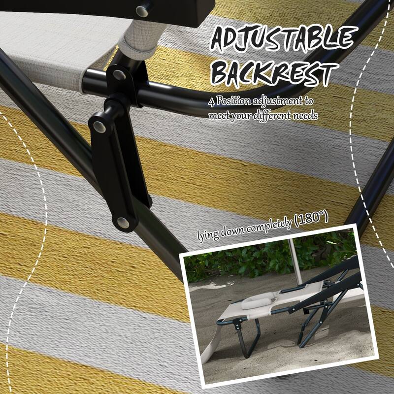 Folding sun loungers with face holes, arm slots and pillows