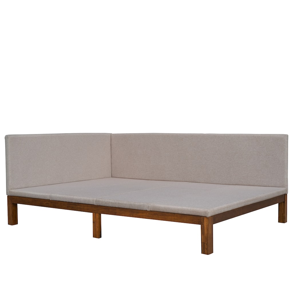 Apartment Single Daybed Sofa Bed, Linen Sofa Bed Frame-Full, Beige