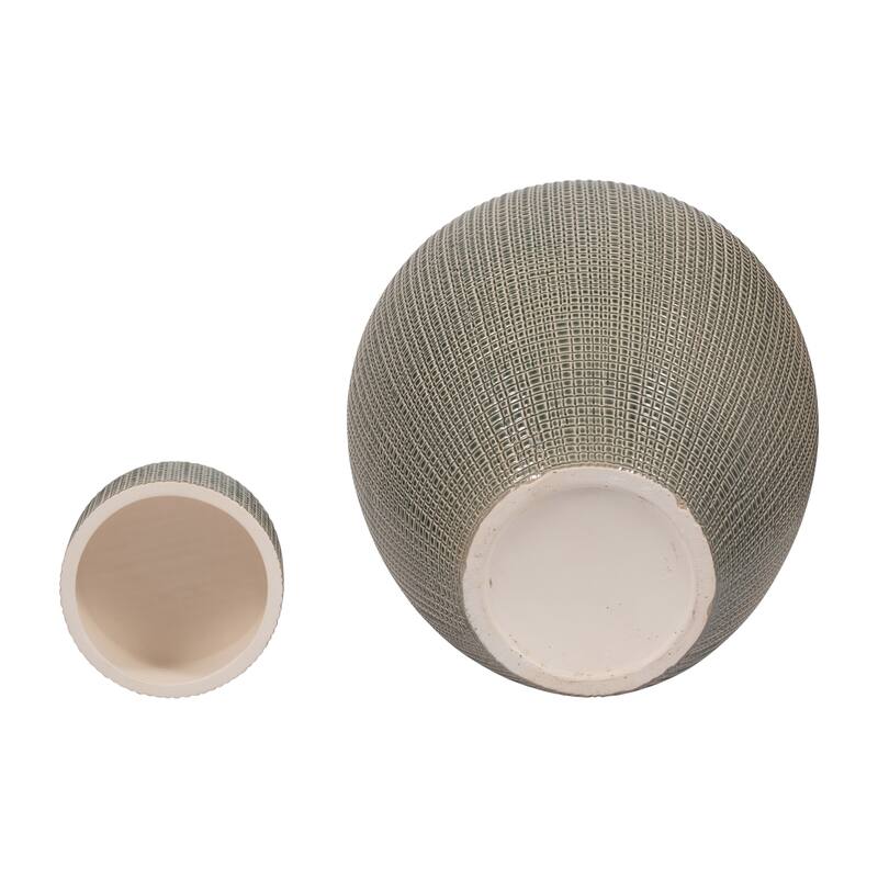 Sagebrook Home Dempsey Green Lidded Jar - Stoneware, Green, Checkered, Bud, Elegant Color, Perfect Accent Piece