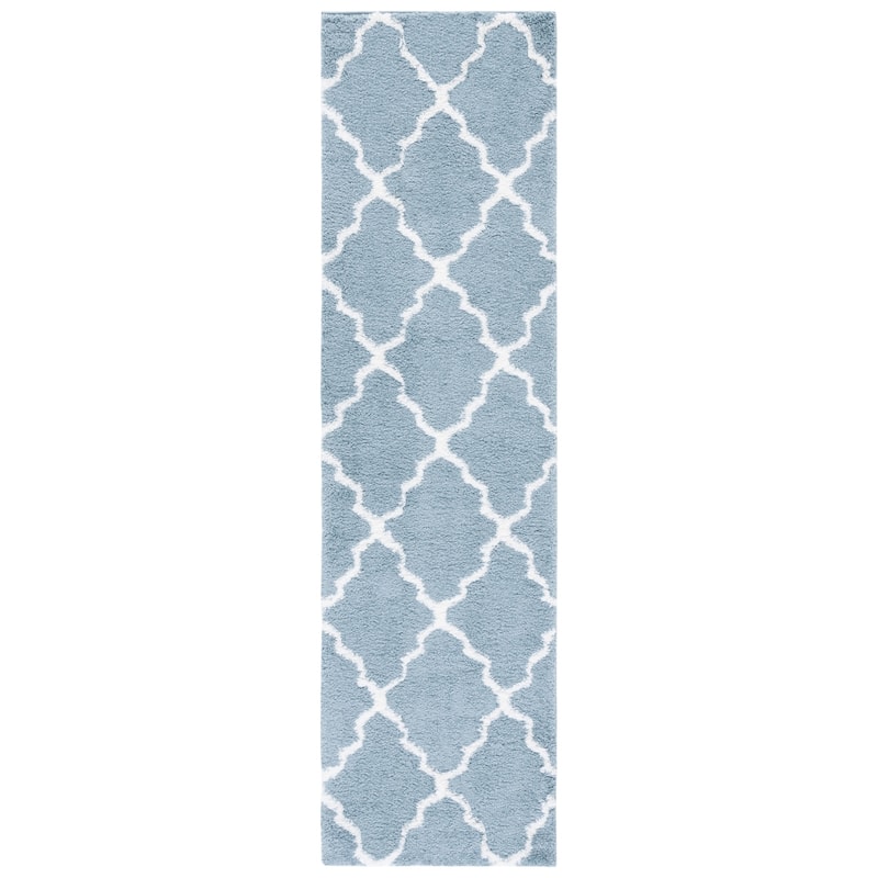 SAFAVIEH Berber Shag Eufrozina Rug - 2'3" x 8' Runner - Blue Rust/Ivory