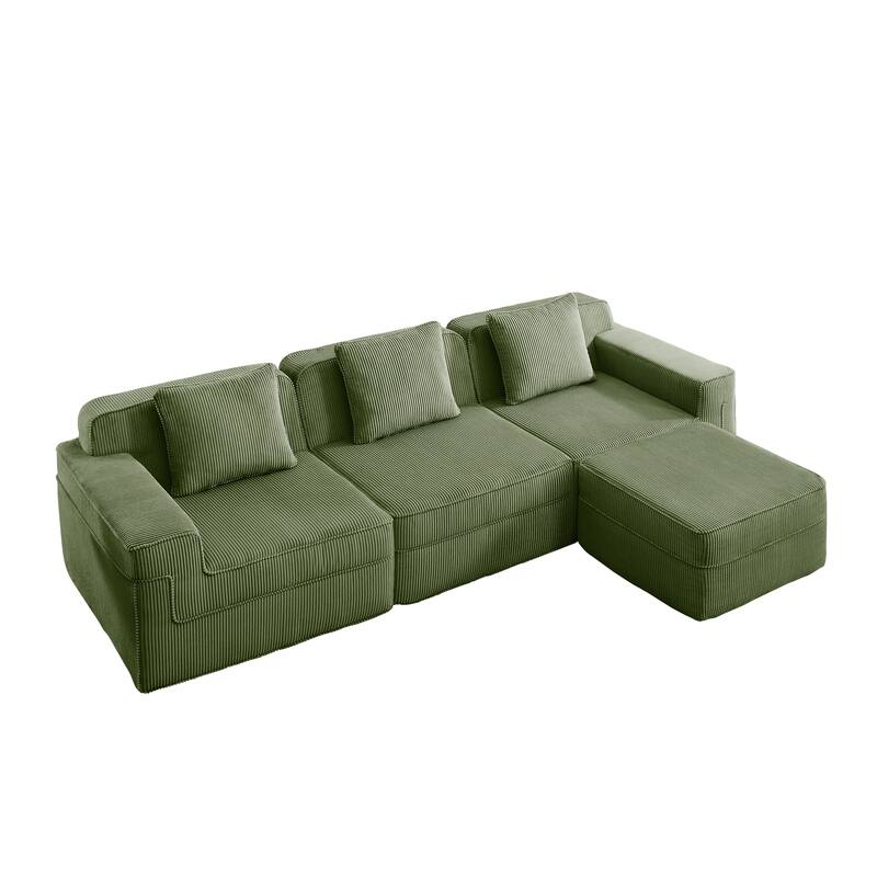 GDFStudio - Corduroy Modular 3-Seater 117.3" L-Shaped Boneless Cloud Sofa