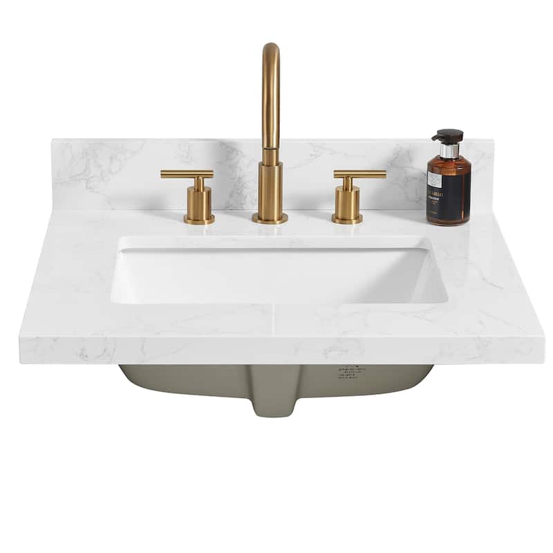 Jaen Composite Stone Vanity Top with White Rectangular Sink - Grain White - 43 in. W x 22 in. D