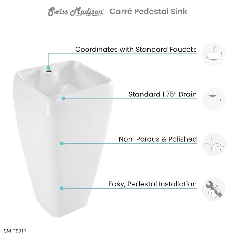 Swiss Madison SM-PS311 Carre One Piece Pedestal Sink