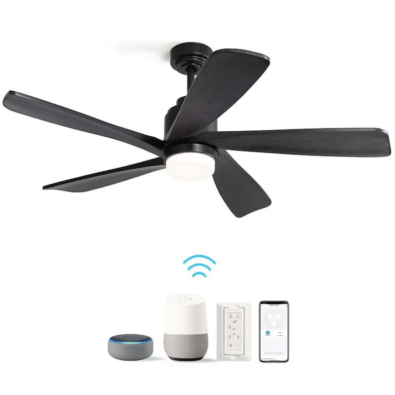 52 Inch Smart LED Ceiling Fan With 5 Solid Wood Blades and Remote Control