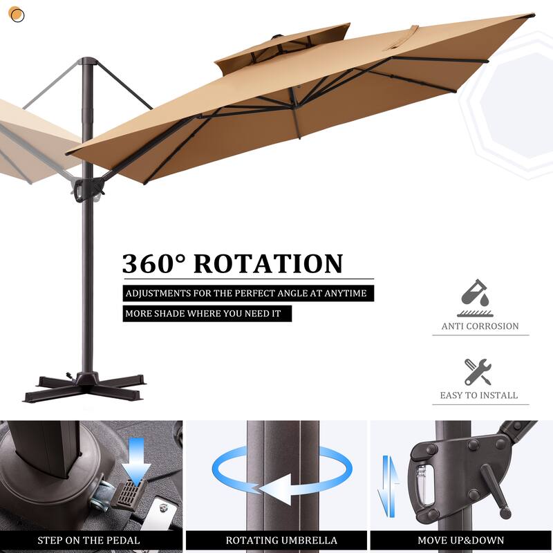 11 ft Square Patio Cantilever Offset Umbrella Double Top with Offset Base