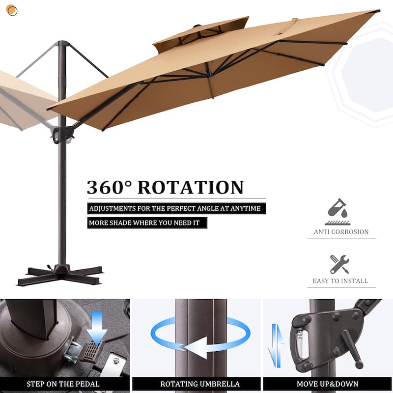 Pellebant Outdoor 9x11FT Patio Cantilever Umbrella Dual Top