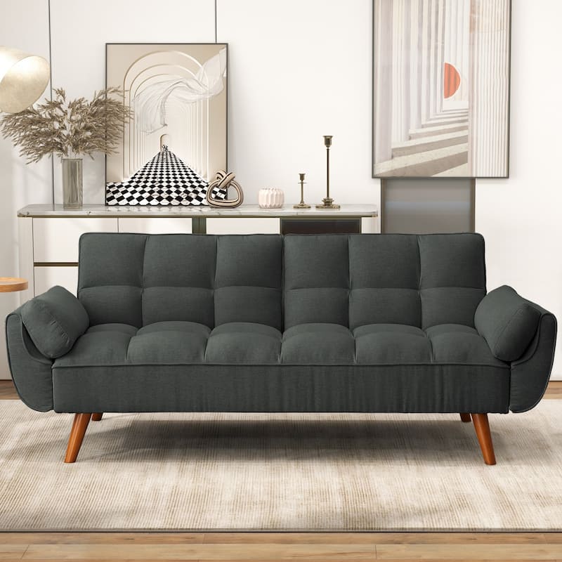 75.39 IN. Futon Sofa Bed, Convertible Upholstered Couch Sleeper with Reclining Sleeper Split Tufted Back - Dark grey