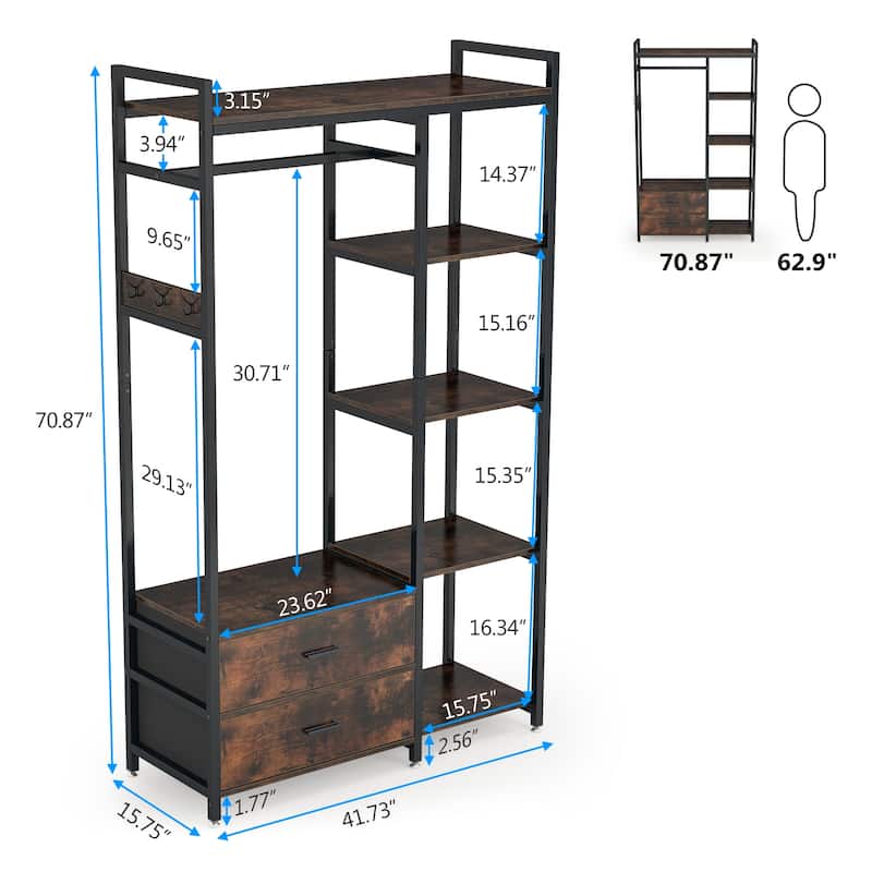 Garment Rack Heavy Duty Clothes Rack Free Standing Closet Organizer with 2 Drawers