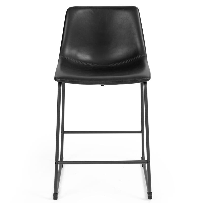 Set of 2 Adan Iron Frame Black Faux Leather Counter Stool