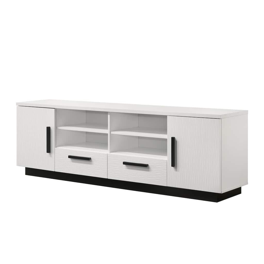 Sda 71 Inch TV Media Console, Door Cabinets, Drawers, Black Handles, White
