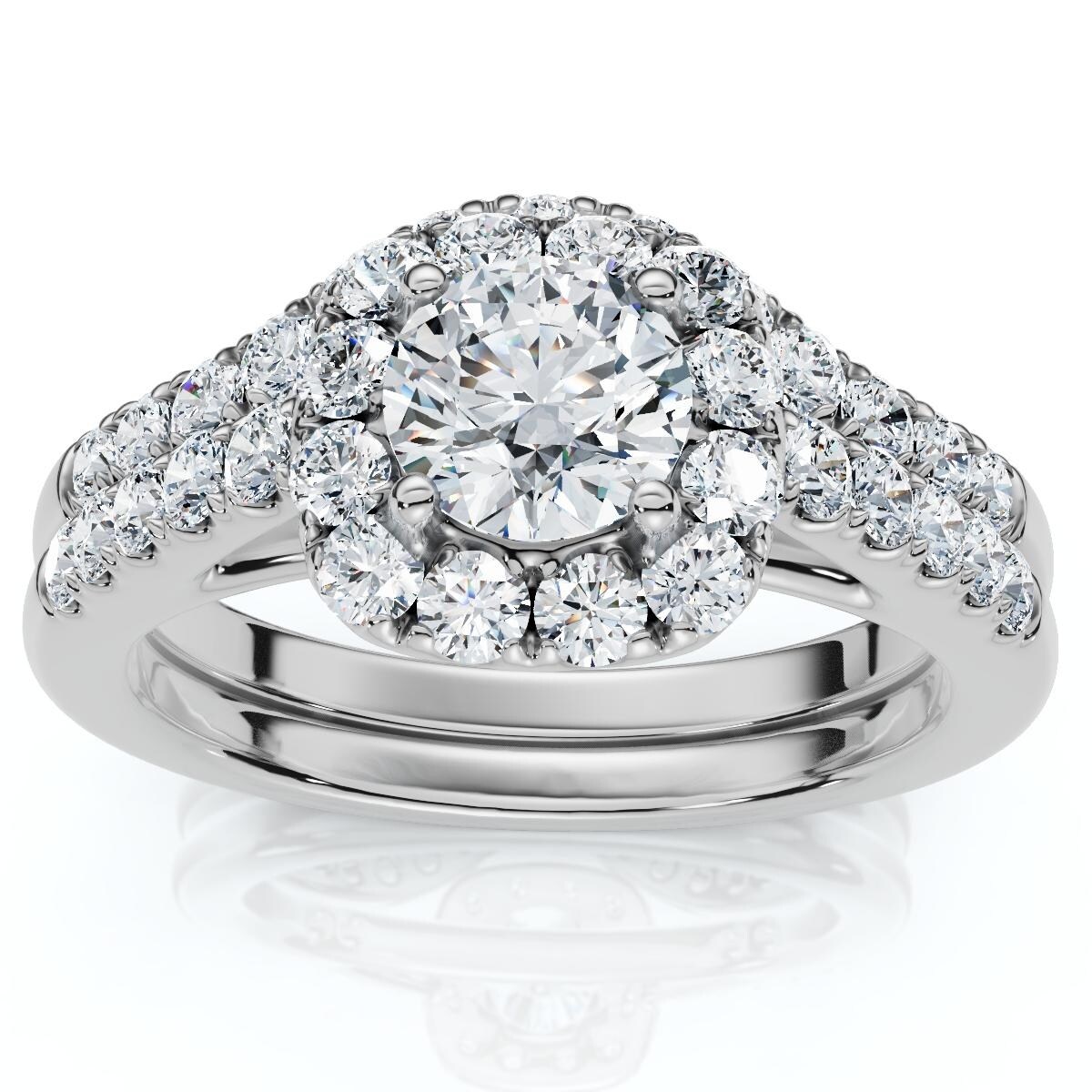 Bliss Diamond 1 1/10Ct Cushion Halo Diamond Engagement Ring & Matching Band Gold/Pt Lab Grown