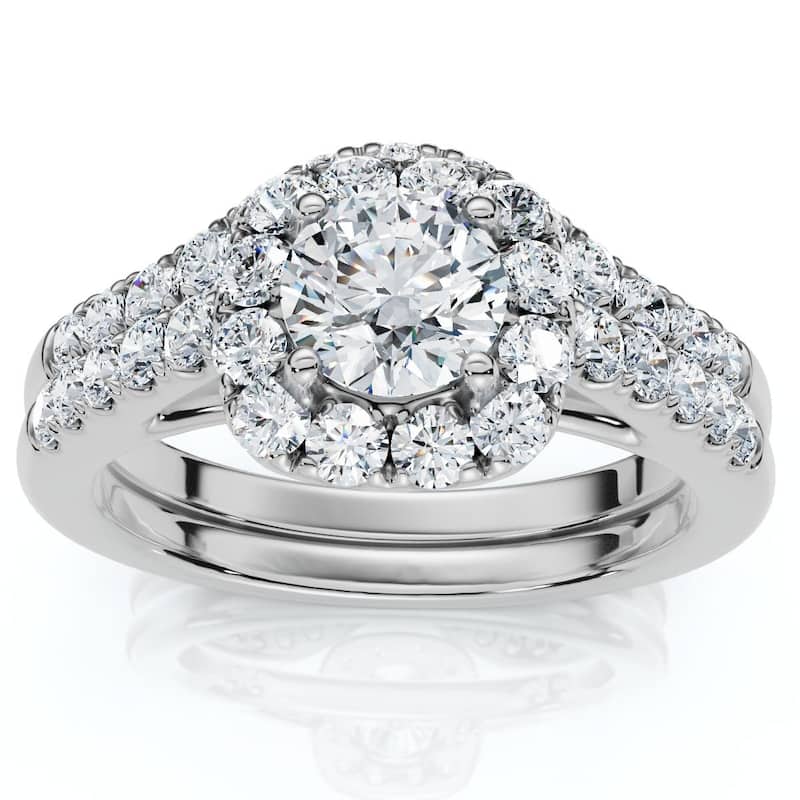 Bliss Diamond 1 1/10Ct Cushion Halo Diamond Engagement Ring & Matching Band Gold/Pt Lab Grown - 6.5 - White