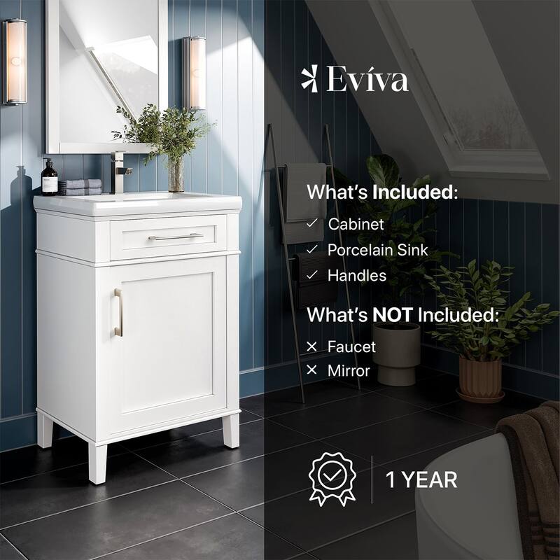Eviva Garci 24" White Bath Vanity with Porcelain Top & Integrated Sink