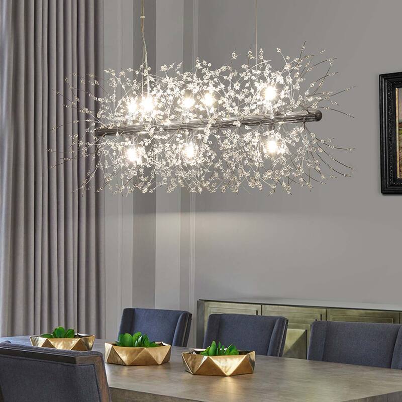 9-Light Modern Linear Firework Dandelion Crystal Chandelier