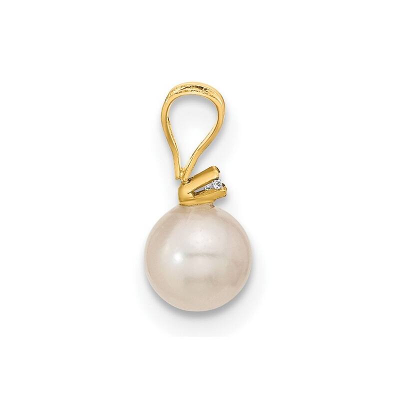 Curata 14k Yellow Gold 5-5.5mm Freshwater Cultured Pearl and Diamond Earrings Pendant Necklace Set