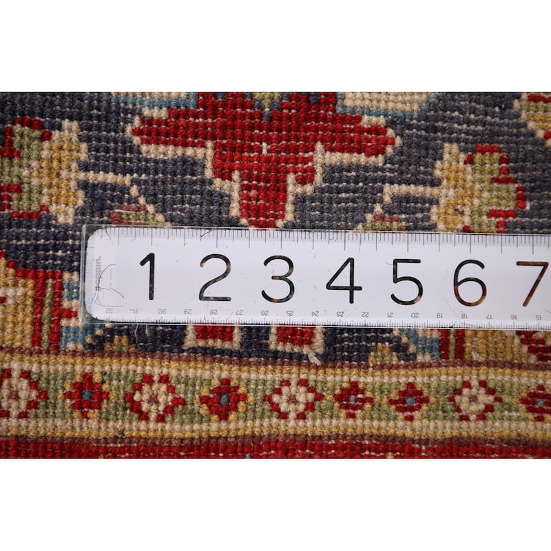 Geometric Kazak Accent Rug Hand-Knotted Blue Wool Carpet - 2'9" x 4'1"