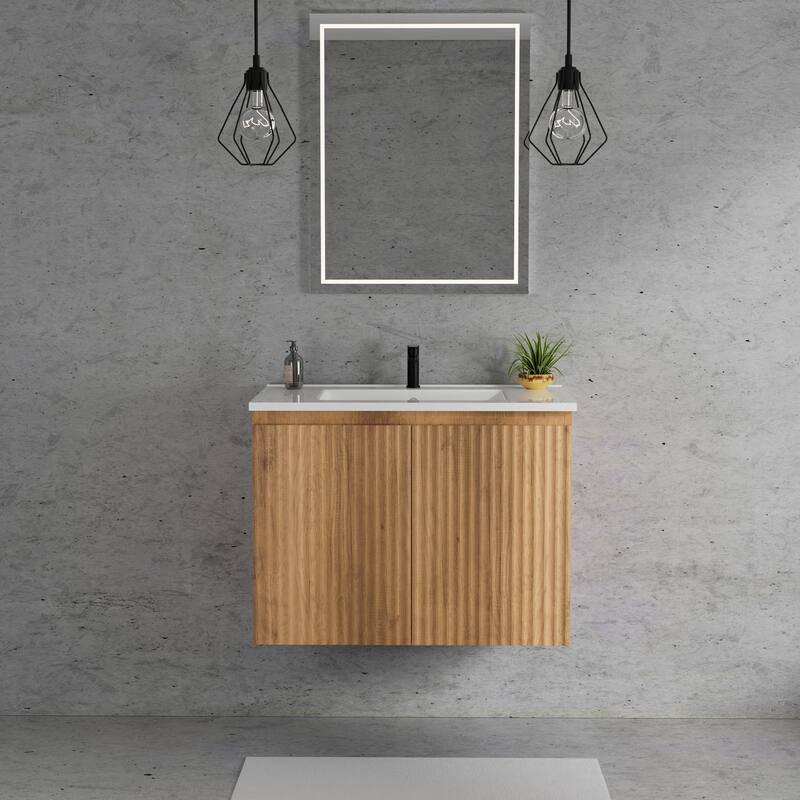 30inch Folding Wall Cabinet With Creamic Sink- Patented 1-Minute Install, Space-Saving & Easy Assemble - Golden Oak