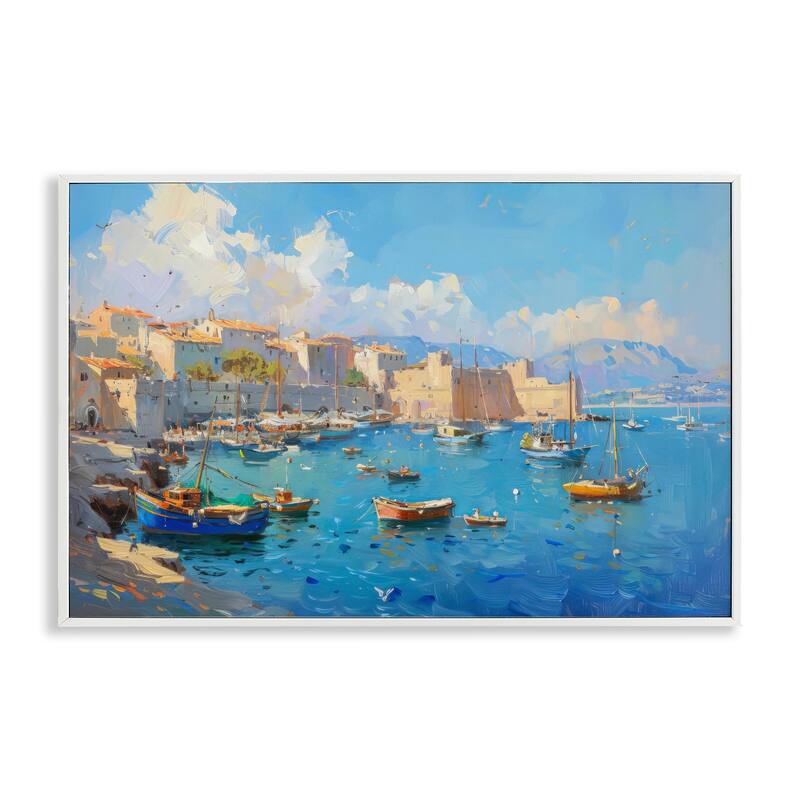 Stupell Nautical Harbor Coastal Town Framed Giclee Art Design By LSR Design Studio - 18 x 12 - White