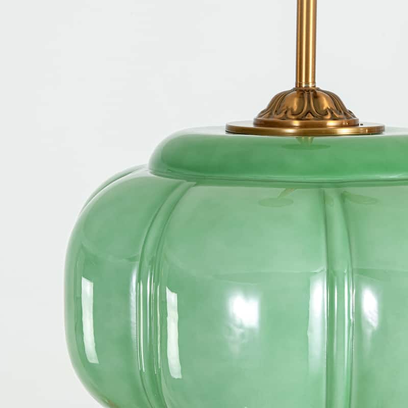 1-Light Retro Antique Brass Pumpkin Shaped Flush Mount Ceiling Light/Pendant Light with Milk/Green Glass for Kitchen,Dining Room