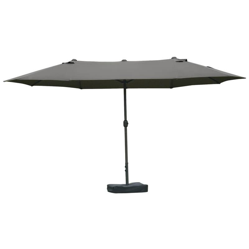 Outsunny Patio Umbrella 15' Steel Rectangular Outdoor Double Sided Market with base, UV Sun Protection & Easy Crank