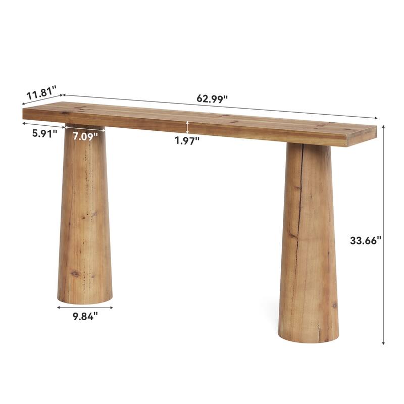 63-Inch Solid Wood Rectangular Console Couch Table for Entryway