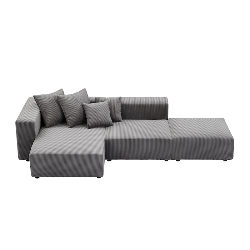 118.11'' L-Shaped 3-Seater Modular Sectional Sofa with 4 Included Throw Pillows, Perfect for Compact Living Spaces - Gray