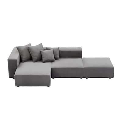 Grey 118.11" Modular 3-Seater L-Shaped Sofa