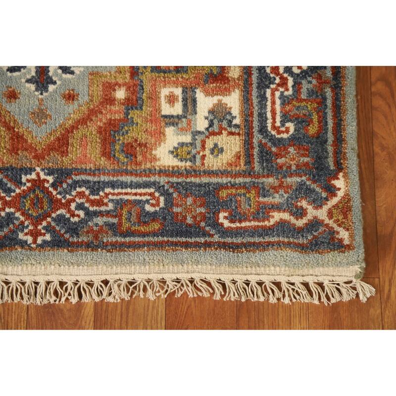 Geometric Heriz Serapi Runner Rug Hand-Knotted Bedroom Wool Carpet - 2'7" x 8'0"
