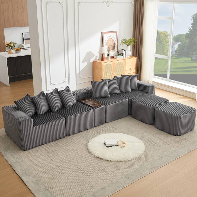 Boneless Modular Sofa with USB, Wireless Charging & Coffee Table Board