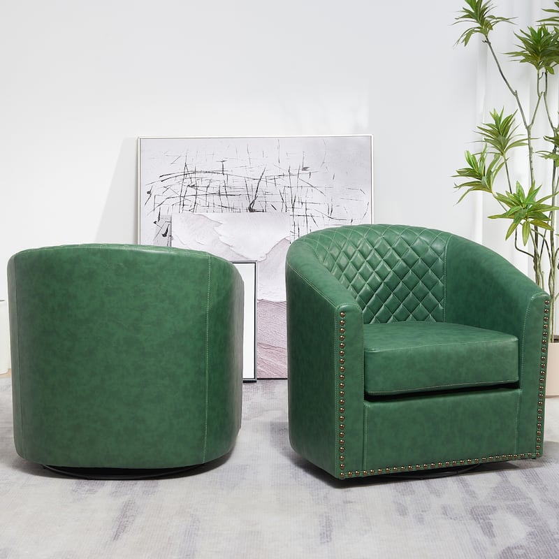 KINWELL 29" Wide Tufted PU Leather Swivel Barrel Chair (Set of 2)